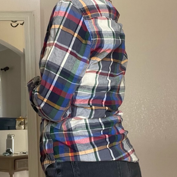 💛American Eagle 🦅 Rainbow Flannel Colorful Button Down Size Small - Picture 6 of 12